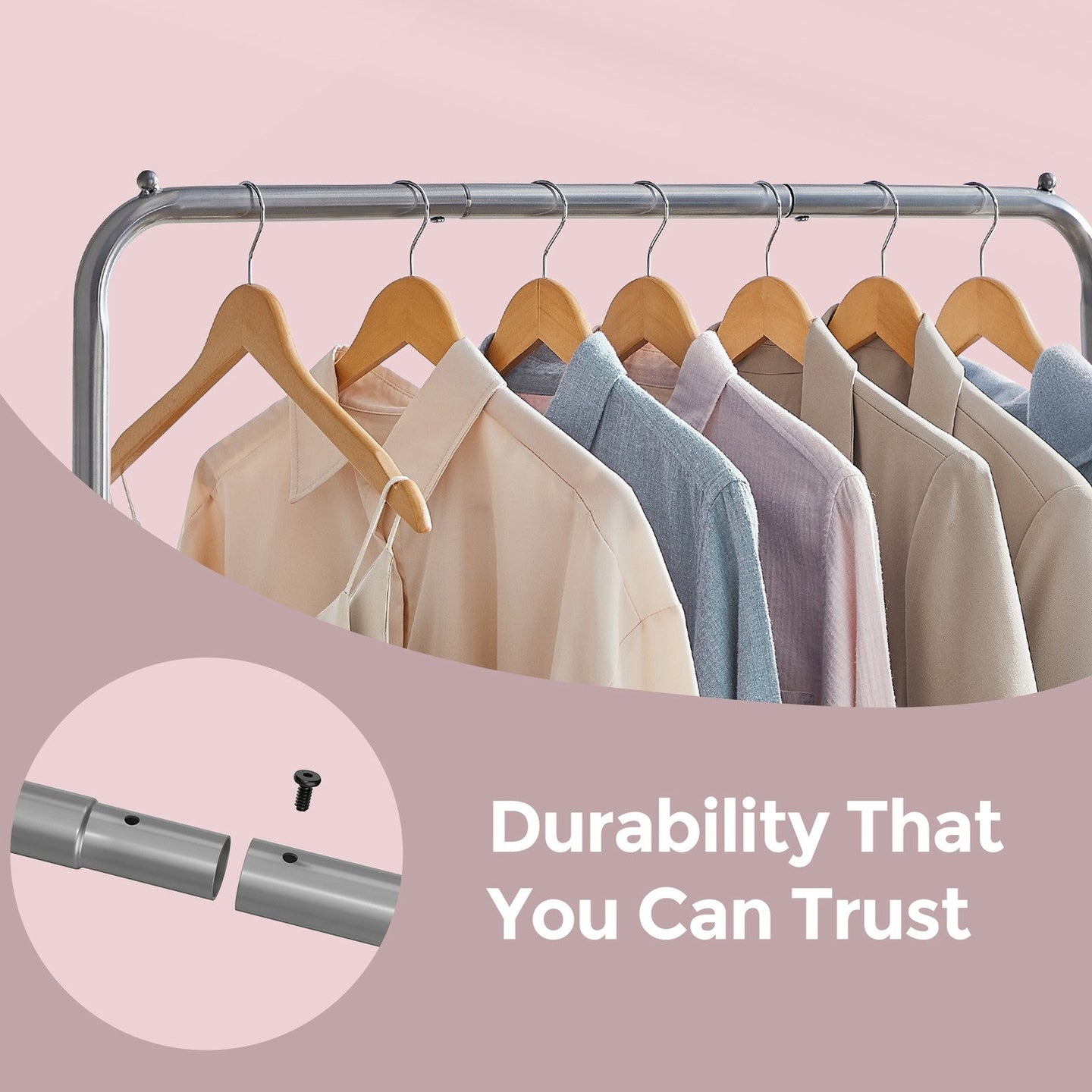 Mobile Clothing Rail - Metal - Black - Lockable Wheels and Storage Shelf