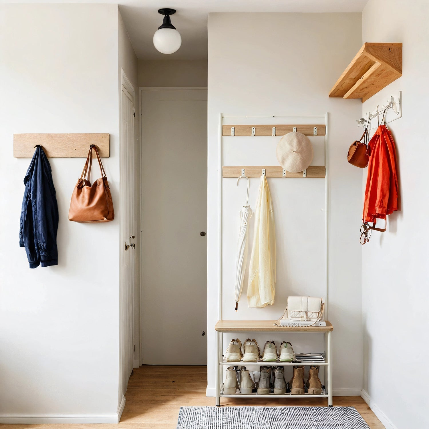 Coat Rack Stand with Shoe Storage Bench - Oak and Cream