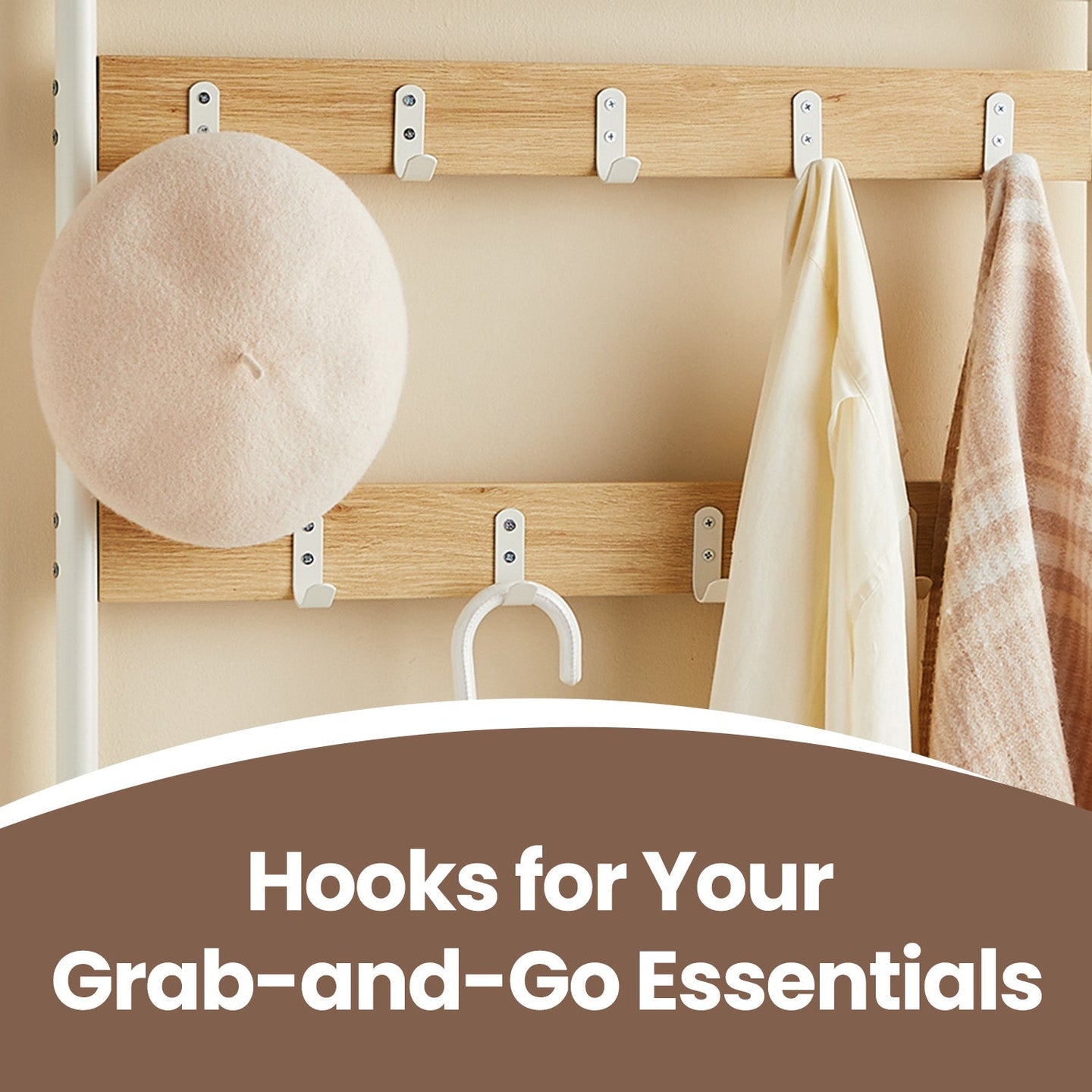 Coat Rack Stand with Shoe Storage Bench - Oak and Cream
