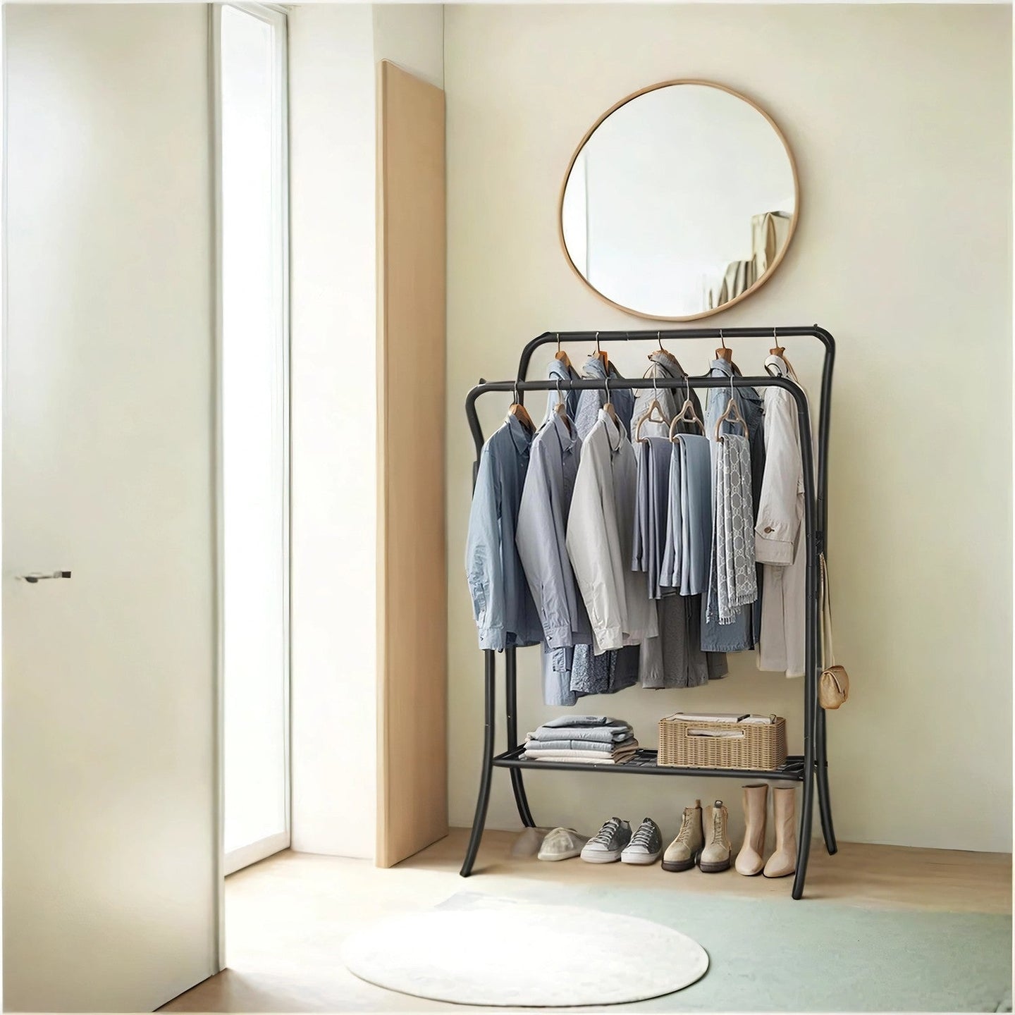 Clothing Rack - Metal - Portable with Storage Shelves and Hooks