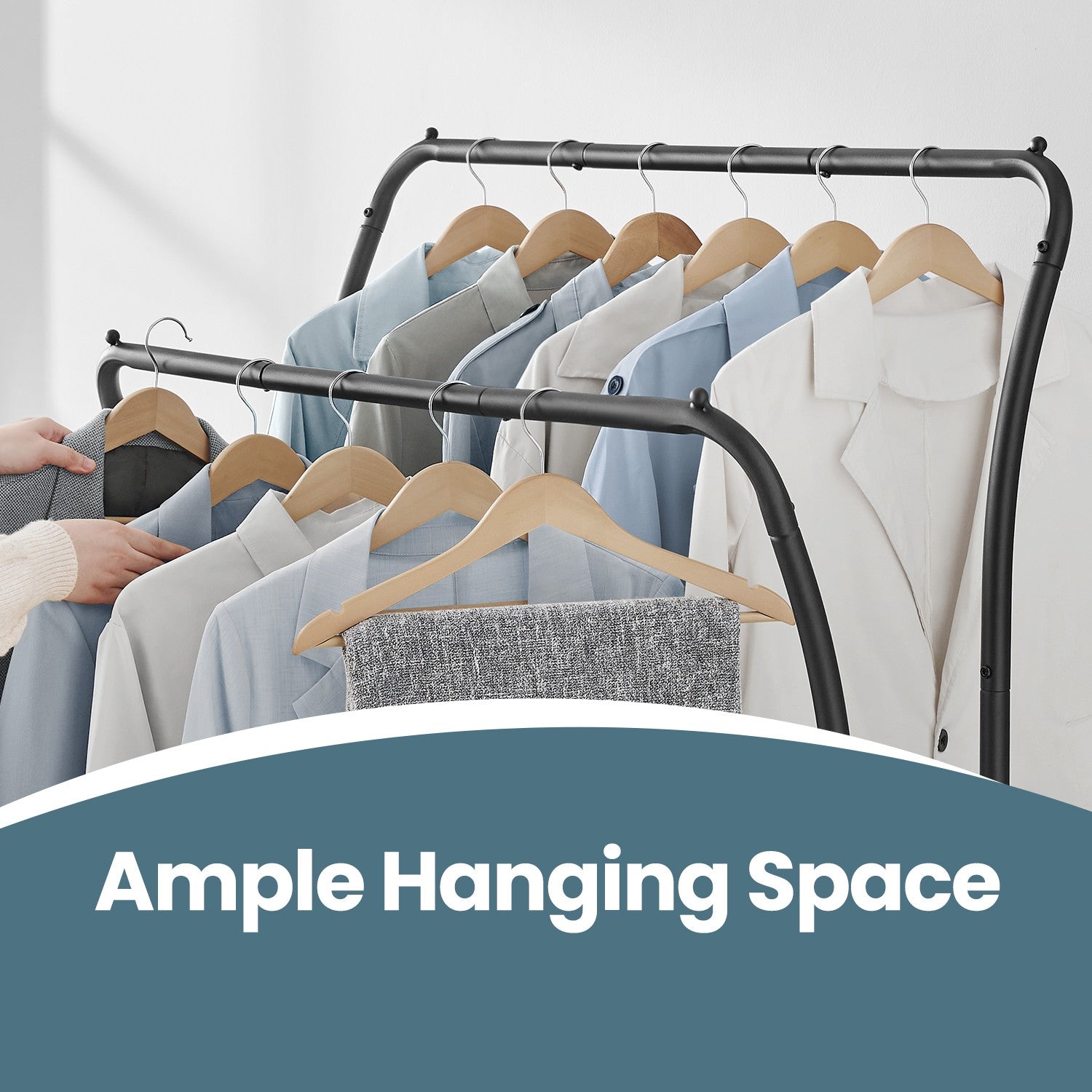 Clothing Rack - Metal - Portable with Storage Shelves and Hooks