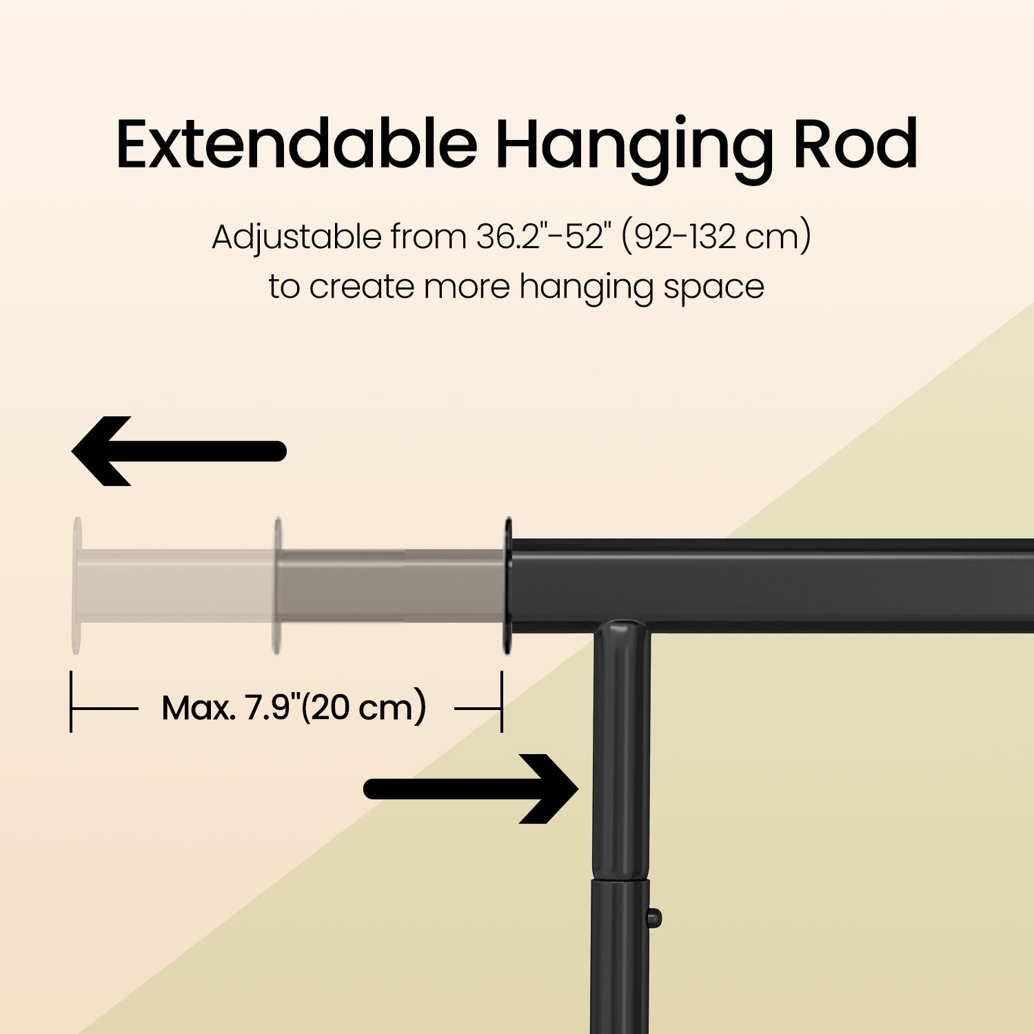 Garment Rail - Metal - Black - Adjustable