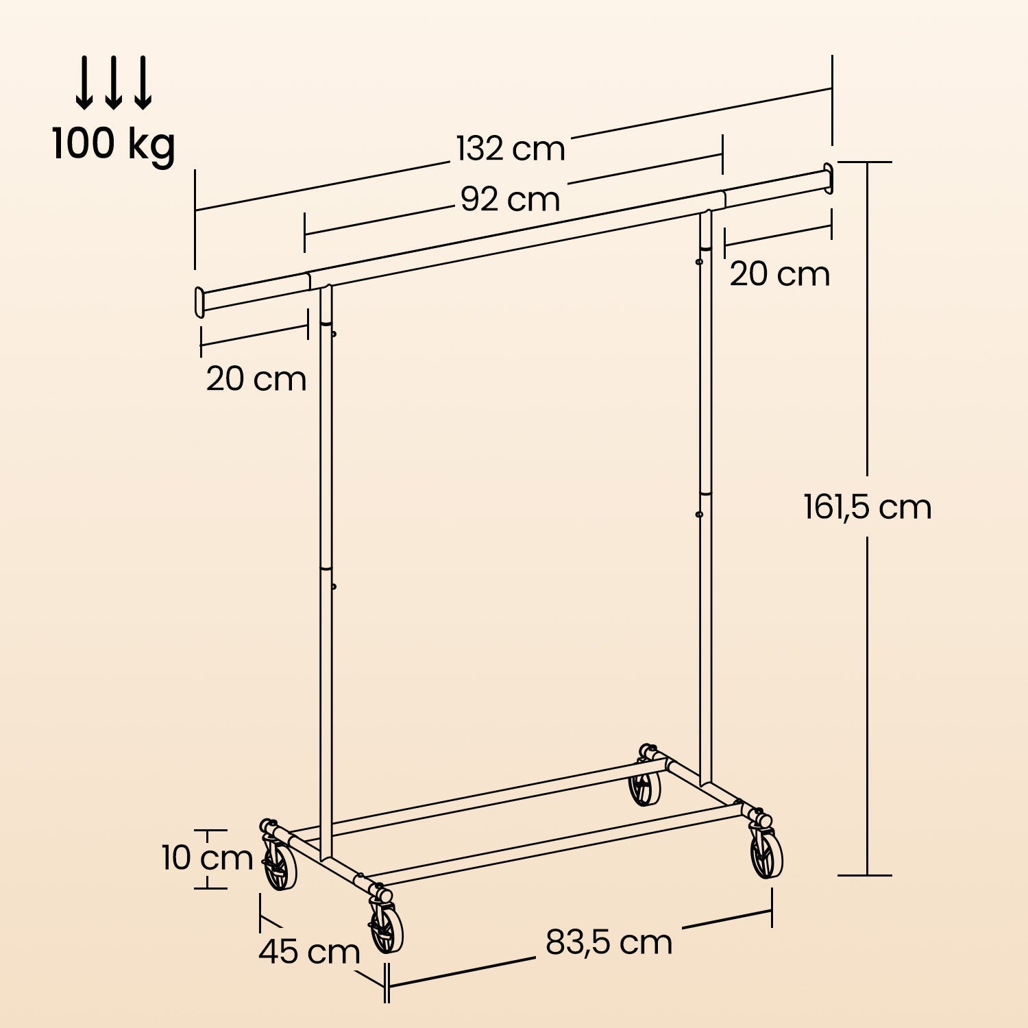 Garment Rail - Metal - Black - Adjustable
