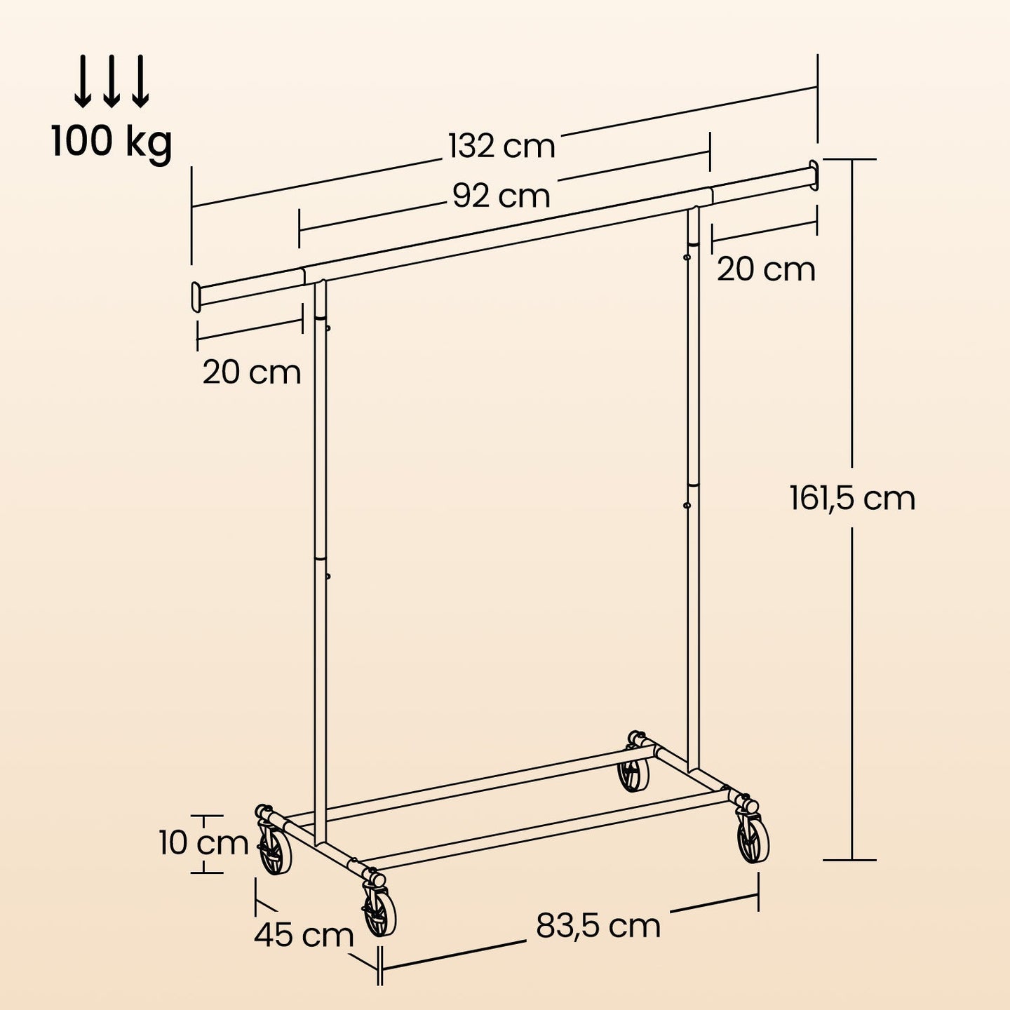 Garment Rail - Metal - Black - Adjustable