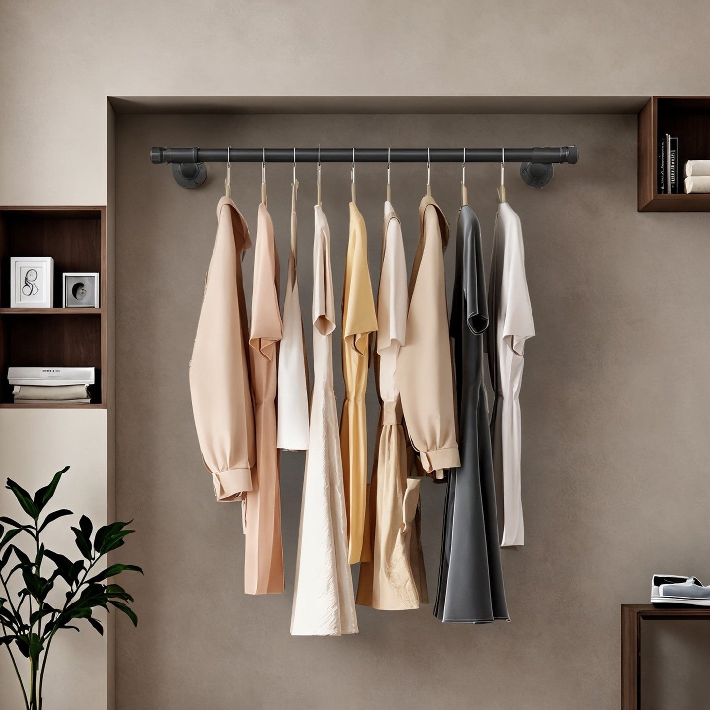 Wall-Mounted Clothes Rail - Steel - Black