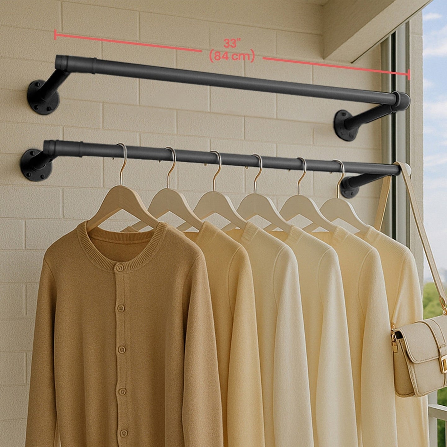 Clothes Rack - Steel - Black - Wall-Mounted