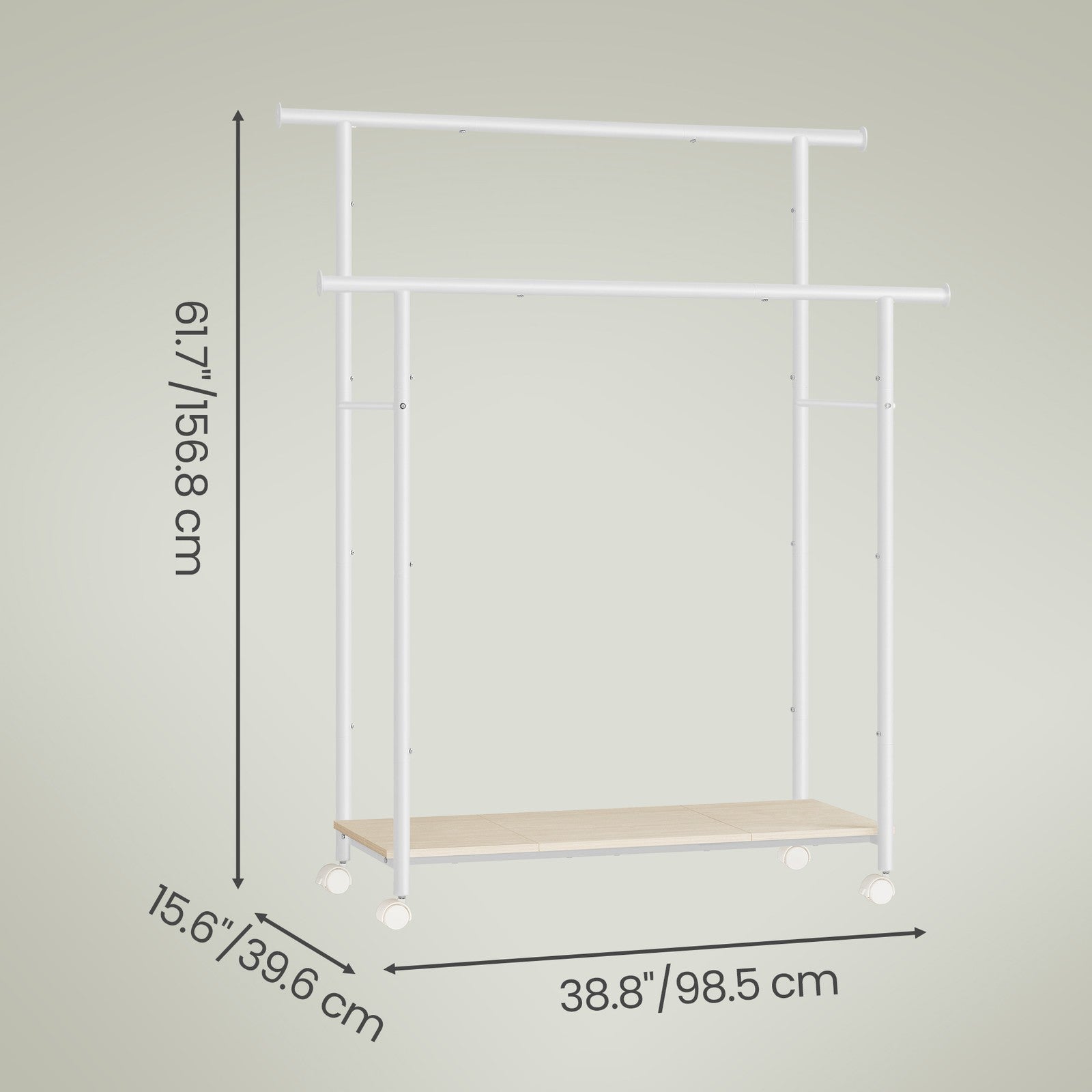 Clothes Rack with Wheels - 39.6" - Steel - Double-Rod Design