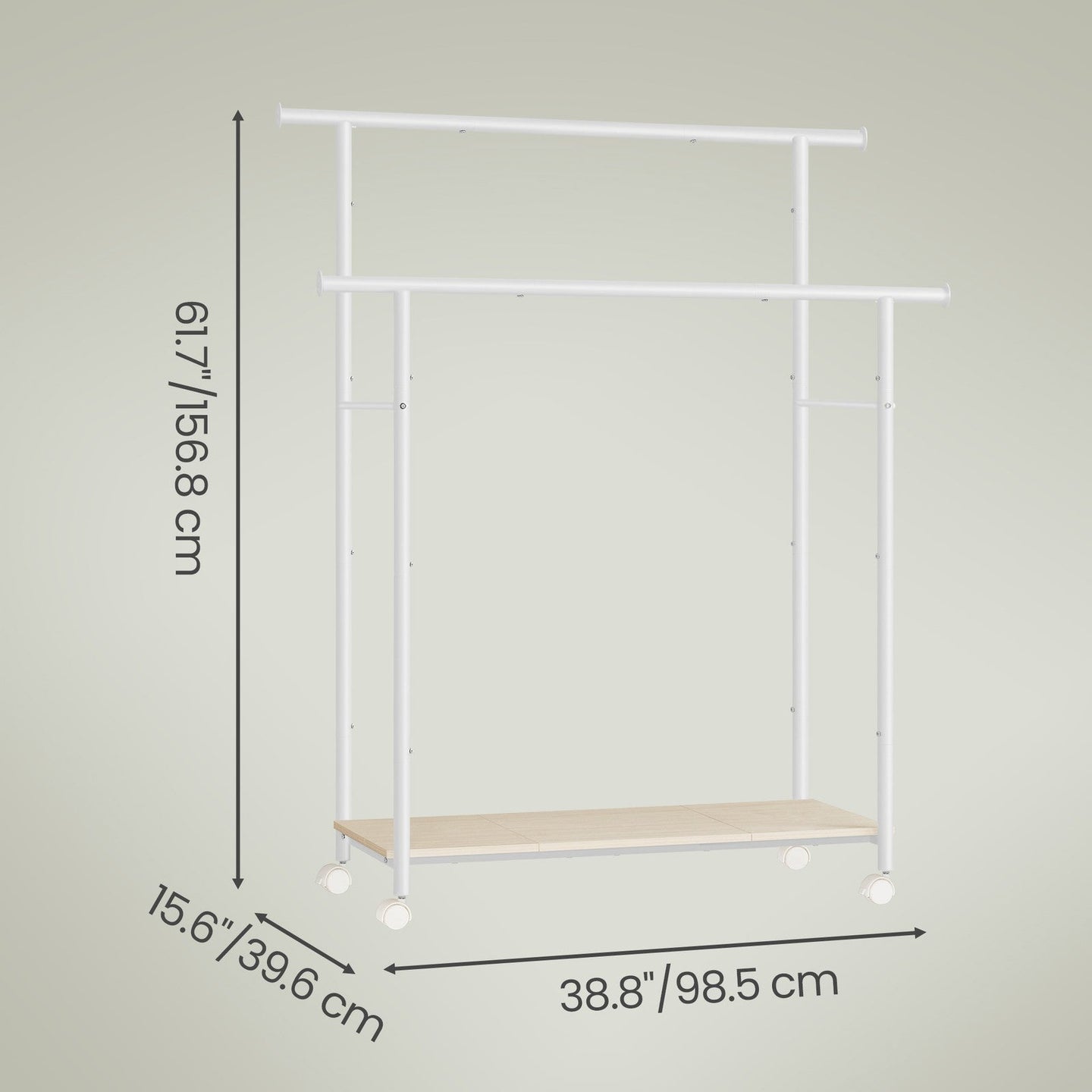 Clothes Rack with Wheels - 39.6" - Steel - Double-Rod Design
