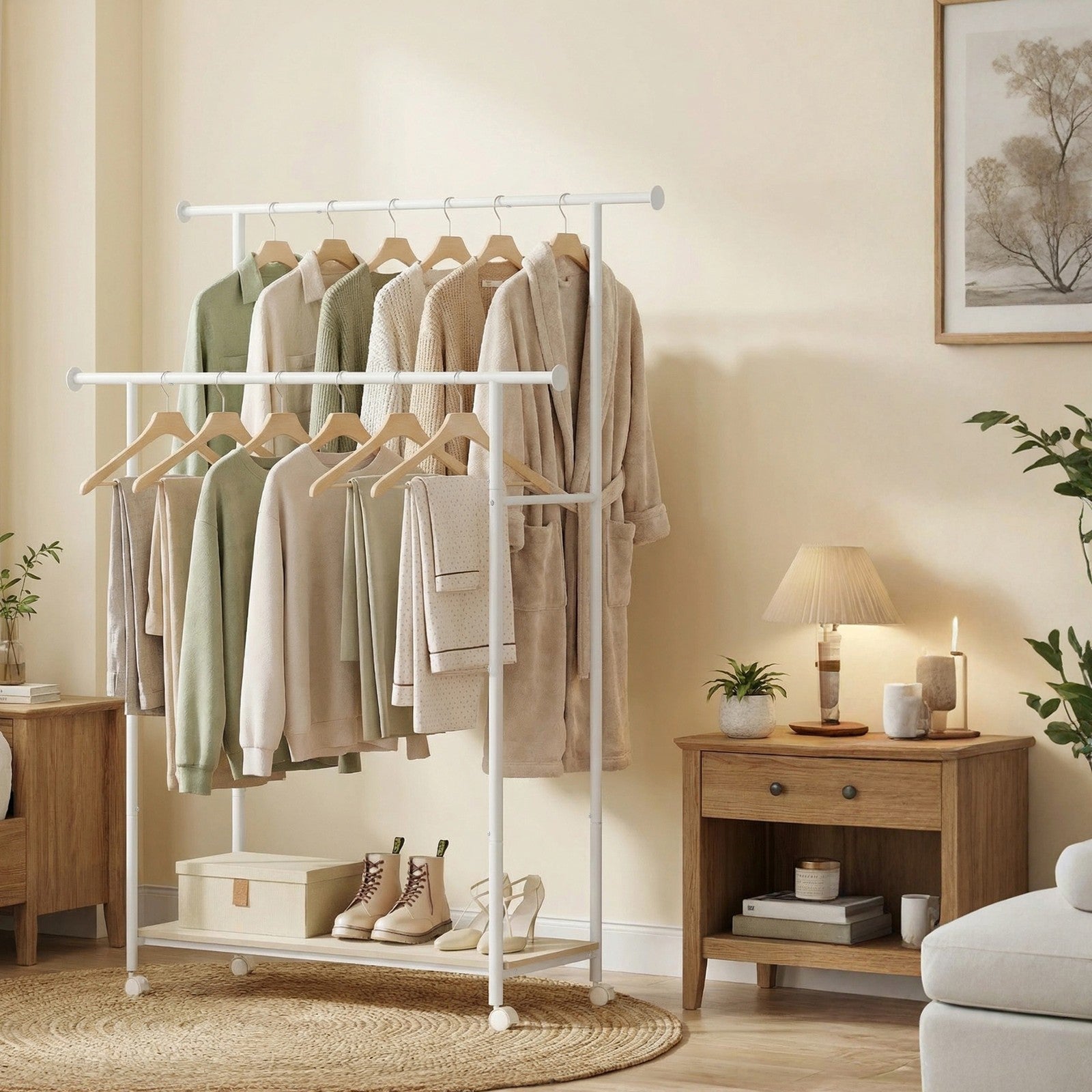 Clothes Rack with Wheels - 39.6" - Steel - Double-Rod Design