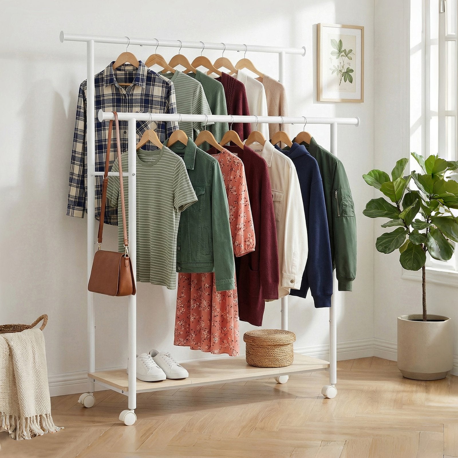 Clothes Rack with Wheels - 39.6" - Steel - Double-Rod Design