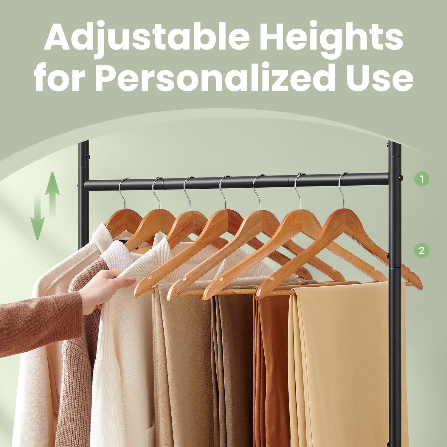 Mobile Garment Rack - Metal - Grey - Height-Adjustable with Double Hanging Rods and Storage Shelf
