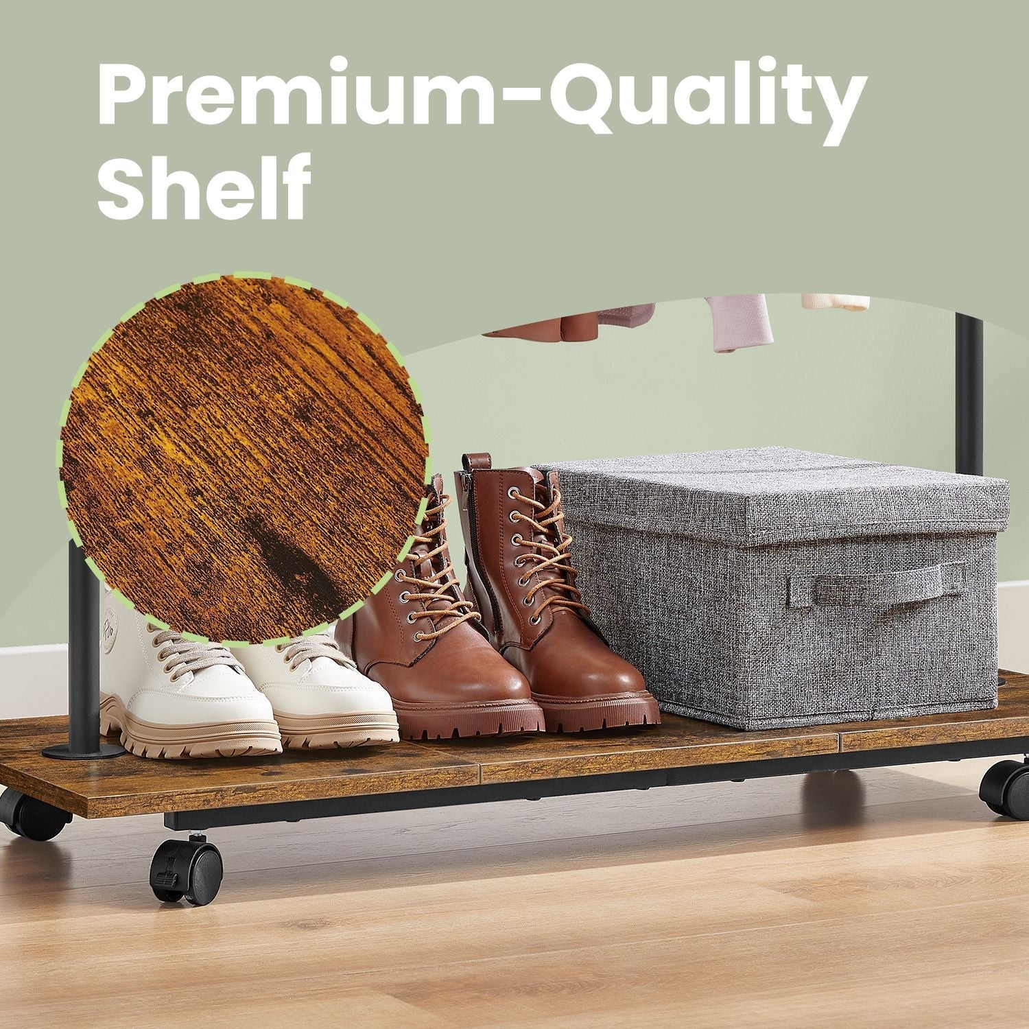 Mobile Garment Rack - Metal - Grey - Height-Adjustable with Double Hanging Rods and Storage Shelf