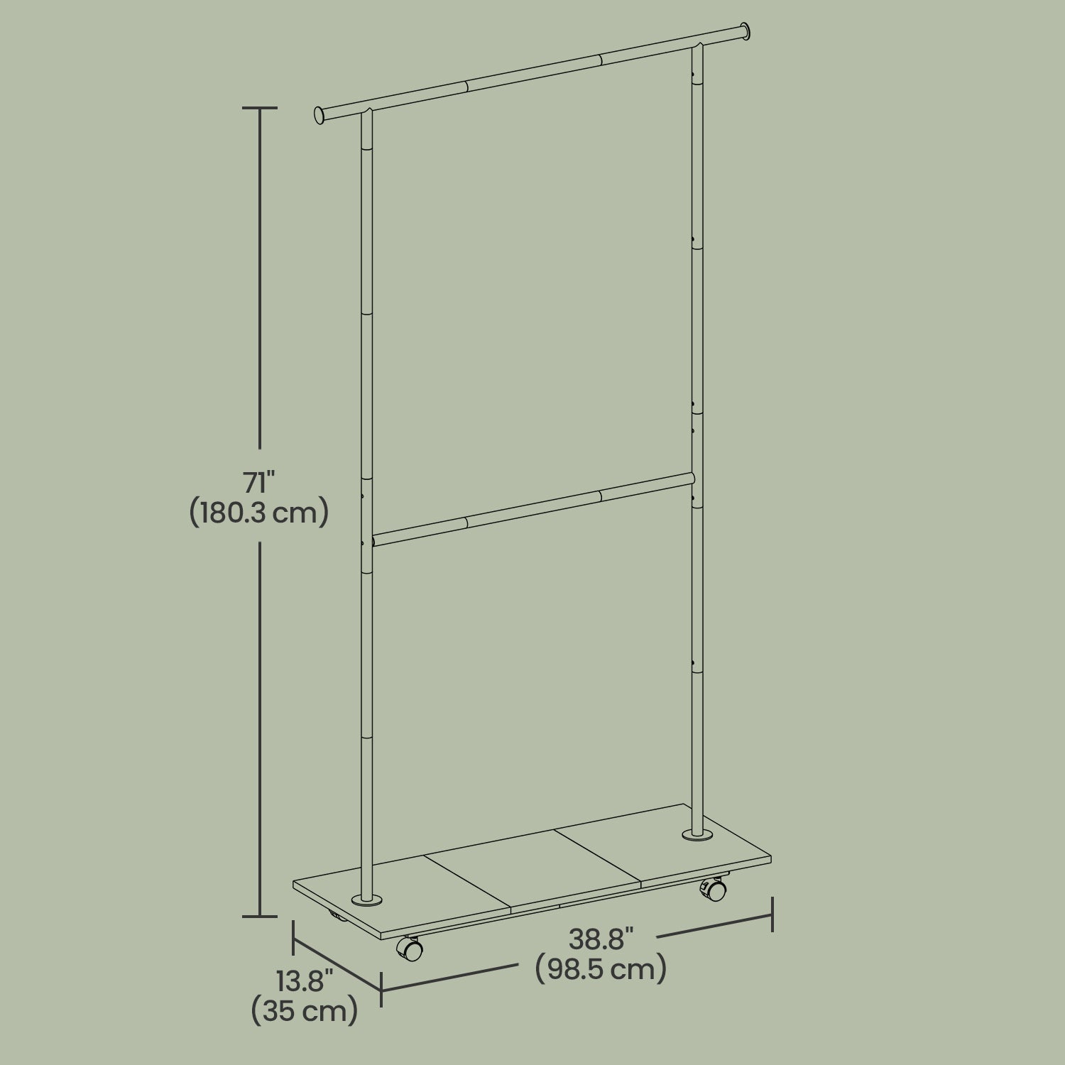Mobile Garment Rack - Metal - Grey - Height-Adjustable with Double Hanging Rods and Storage Shelf