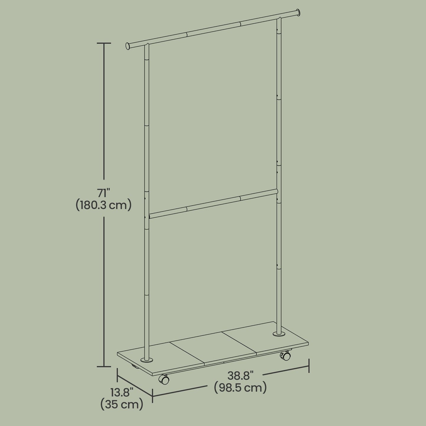 Mobile Garment Rack - Metal - Grey - Height-Adjustable with Double Hanging Rods and Storage Shelf