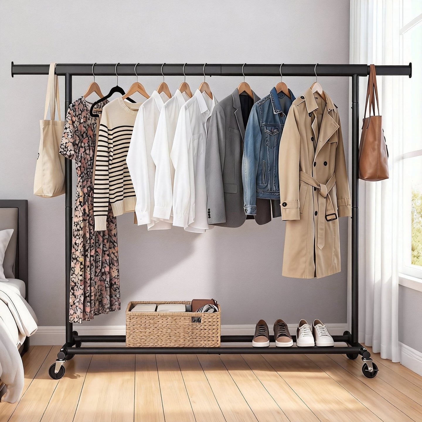 Garment Rail with Wheels - 150 kg Load Capacity - Steel - Adjustable