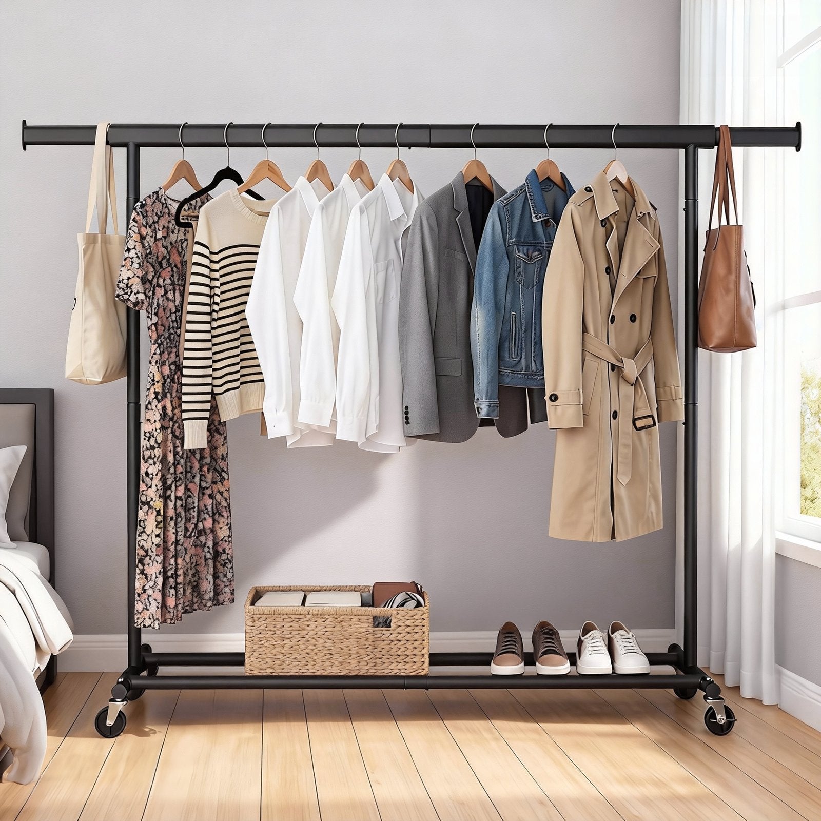 Garment Rail with Wheels - 150 kg Load Capacity - Steel - Adjustable