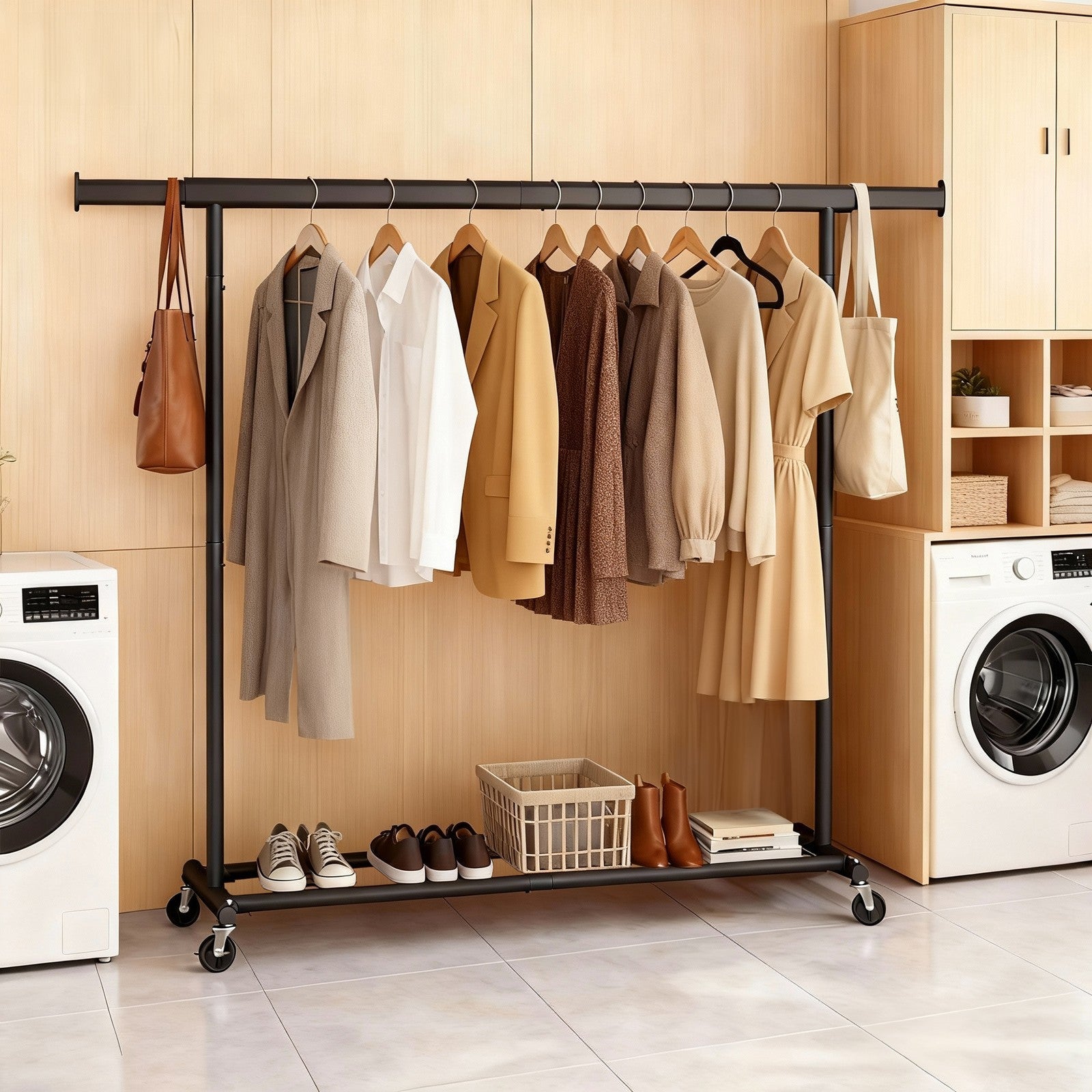 Garment Rail with Wheels - 150 kg Load Capacity - Steel - Adjustable