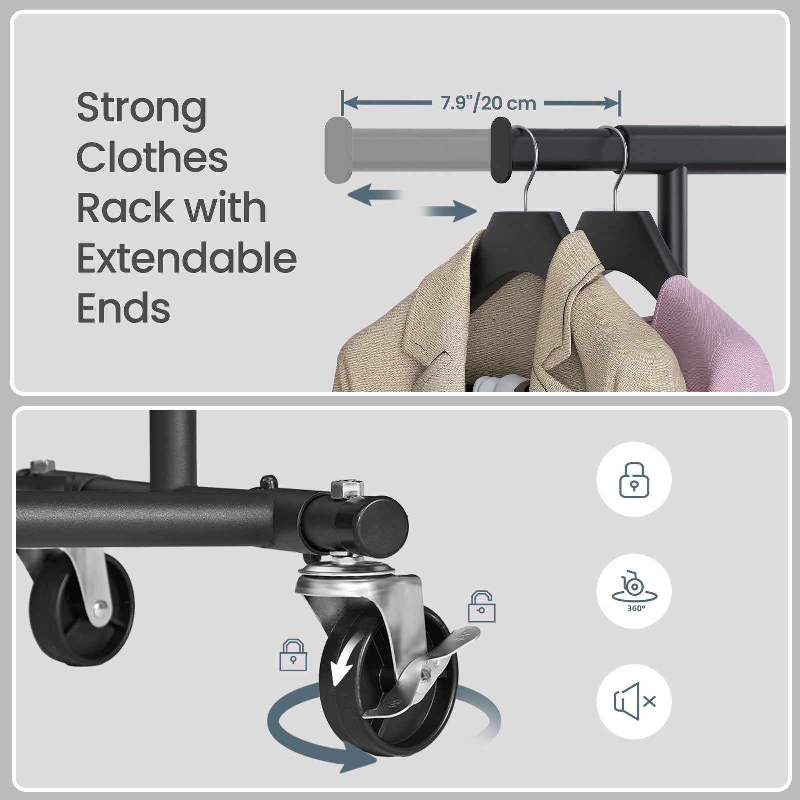 Garment Rail with Wheels - 150 kg Load Capacity - Steel - Adjustable