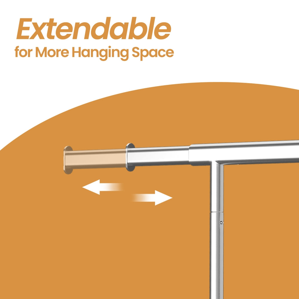 Garment Rail - Steel and PP Wheels - Silver