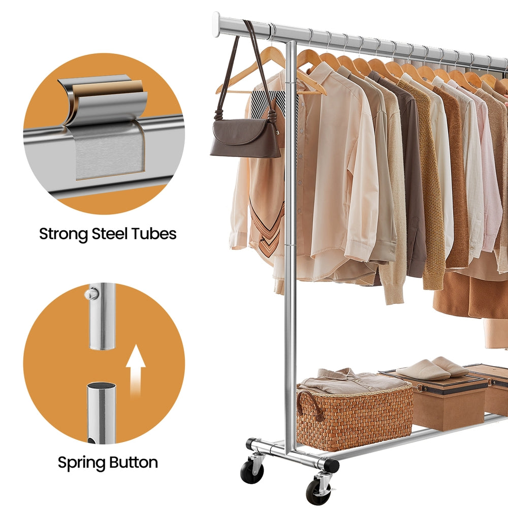 Garment Rail - Steel and PP Wheels - Silver