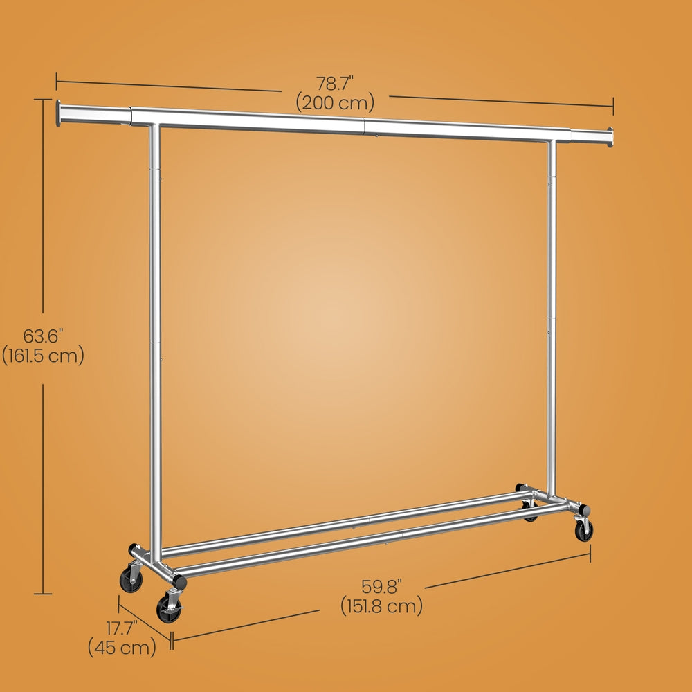 Garment Rail - Steel and PP Wheels - Silver