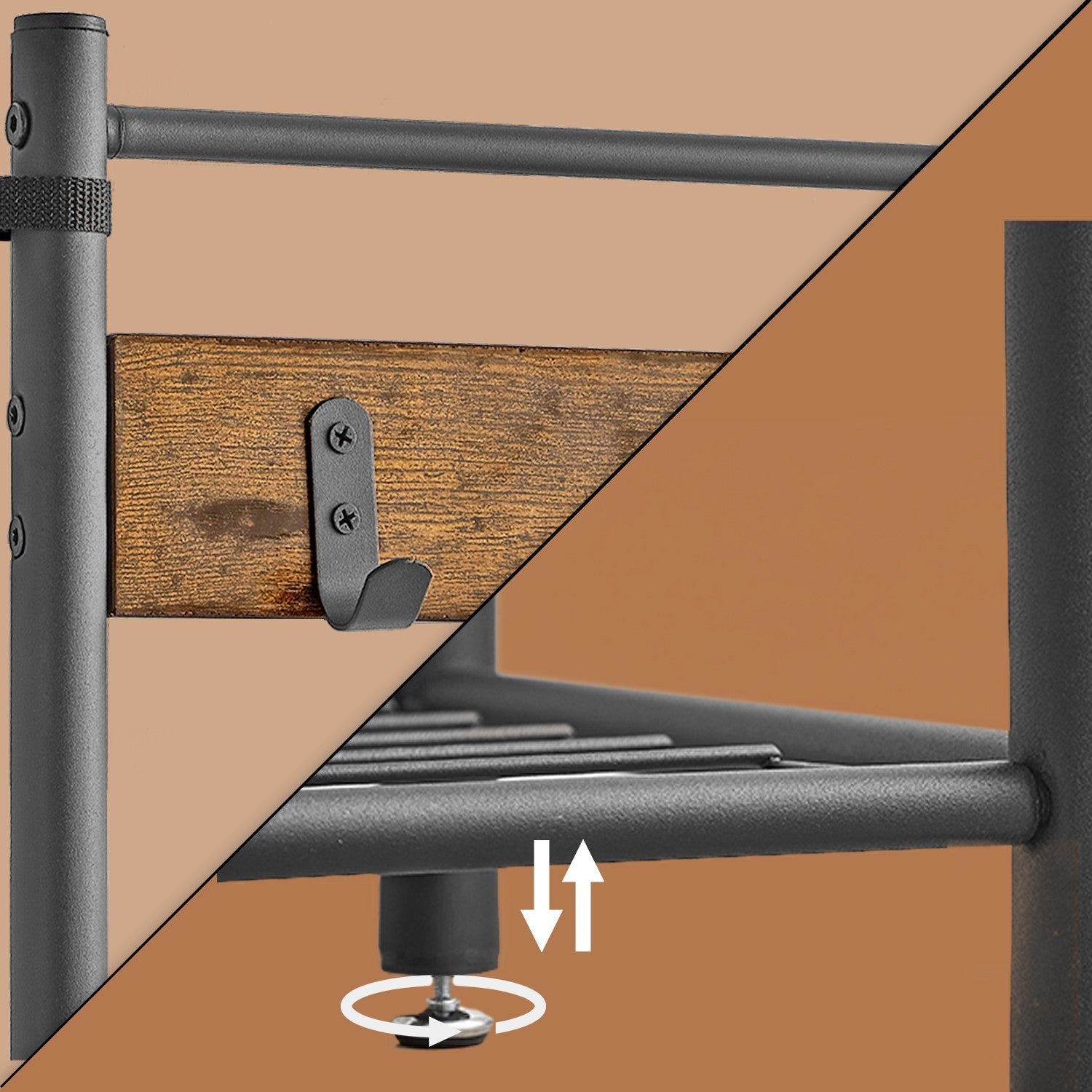 Coat Rack - Wood - Rustic Brown and Black - Hall Tree with Shoe Storage Bench