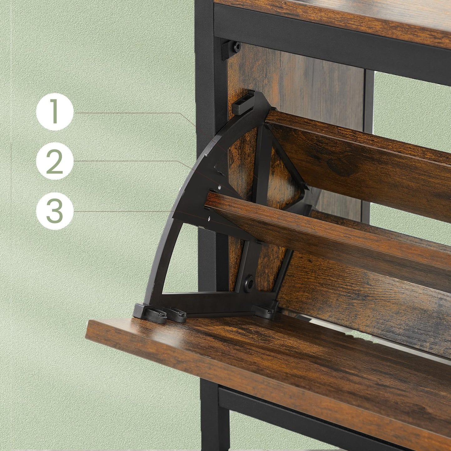 Coat Rack with Shoe Storage - 9 Hooks and Top Shelf - Wood - Rustic Brown and Black