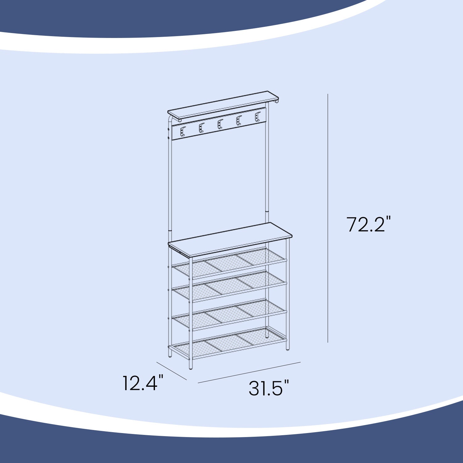 Hall Tree Coat Rack with Shoe Storage - 5-Tier - Particleboard - Double Hooks