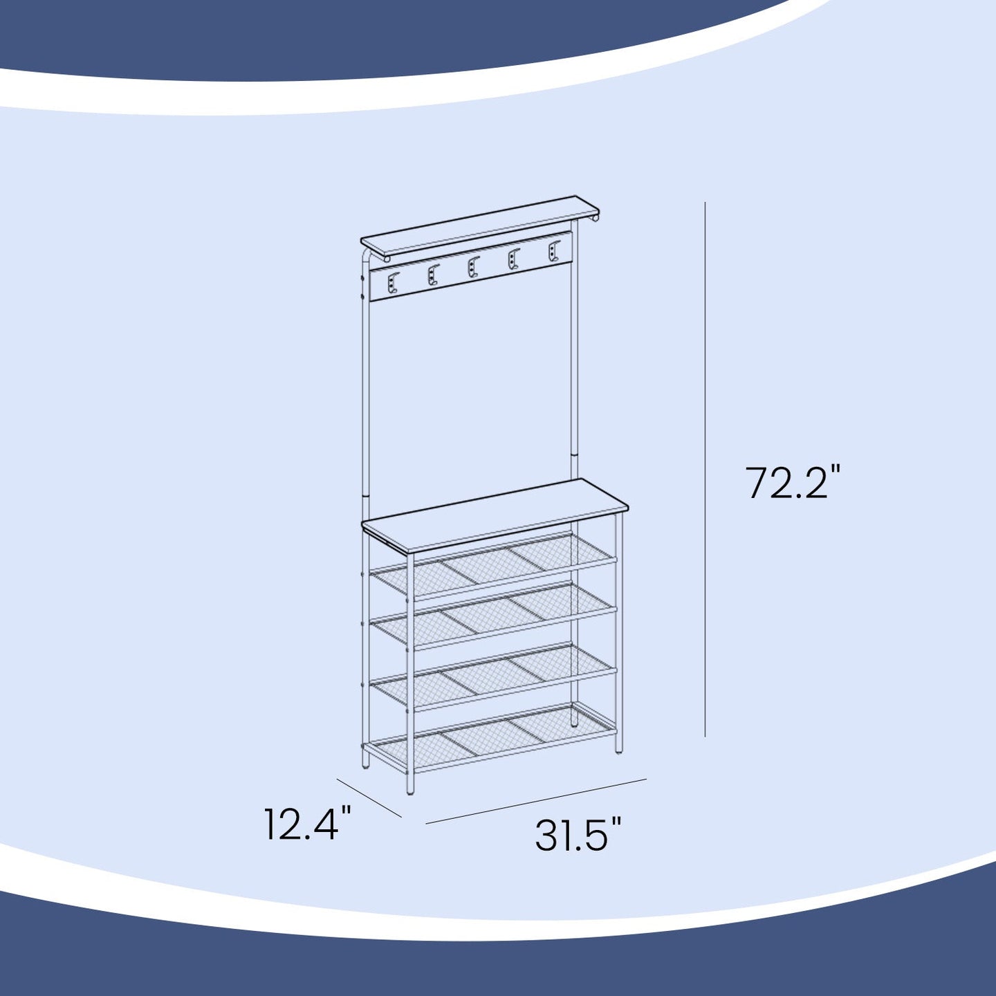 Hall Tree Coat Rack with Shoe Storage - 5-Tier - Particleboard - Double Hooks