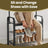 Coat Rack Stand - Metal - Greige and Black - 4-in-1 with Shoe Bench and 9 Removable Hooks