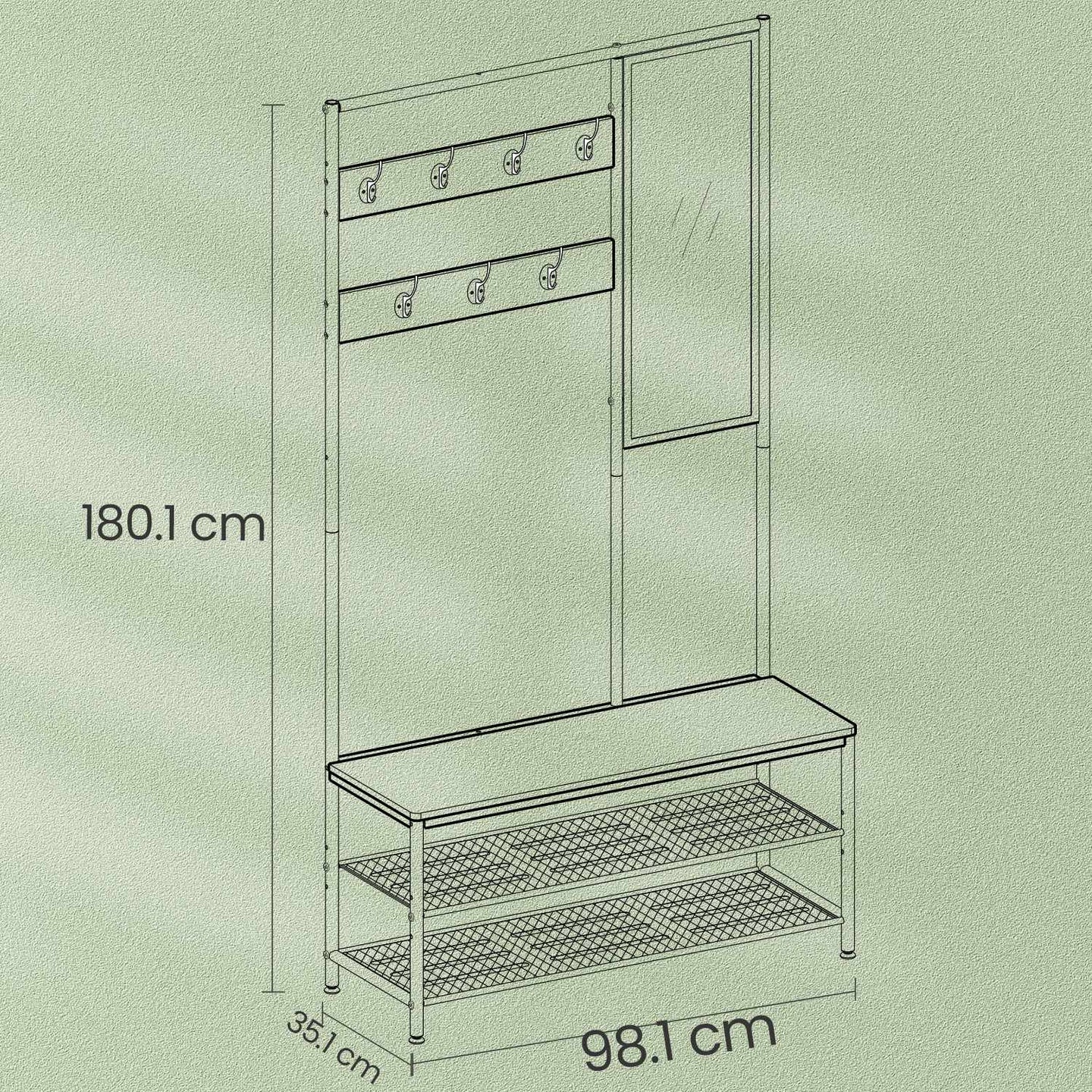 Coat Rack - MDF - Camel Brown - With Mirror and Shoe Storage
