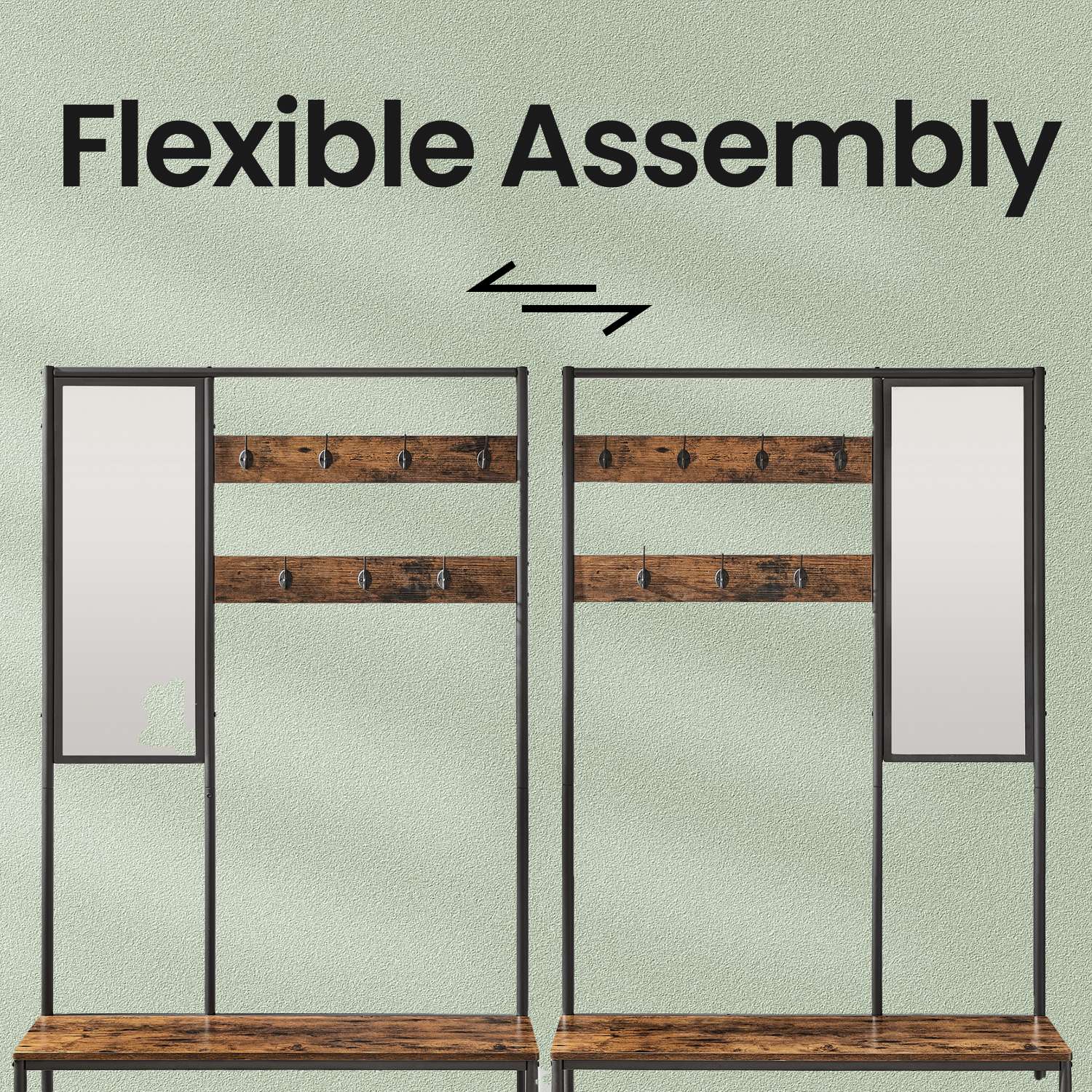 Coat Rack - MDF - Camel Brown - With Mirror and Shoe Storage