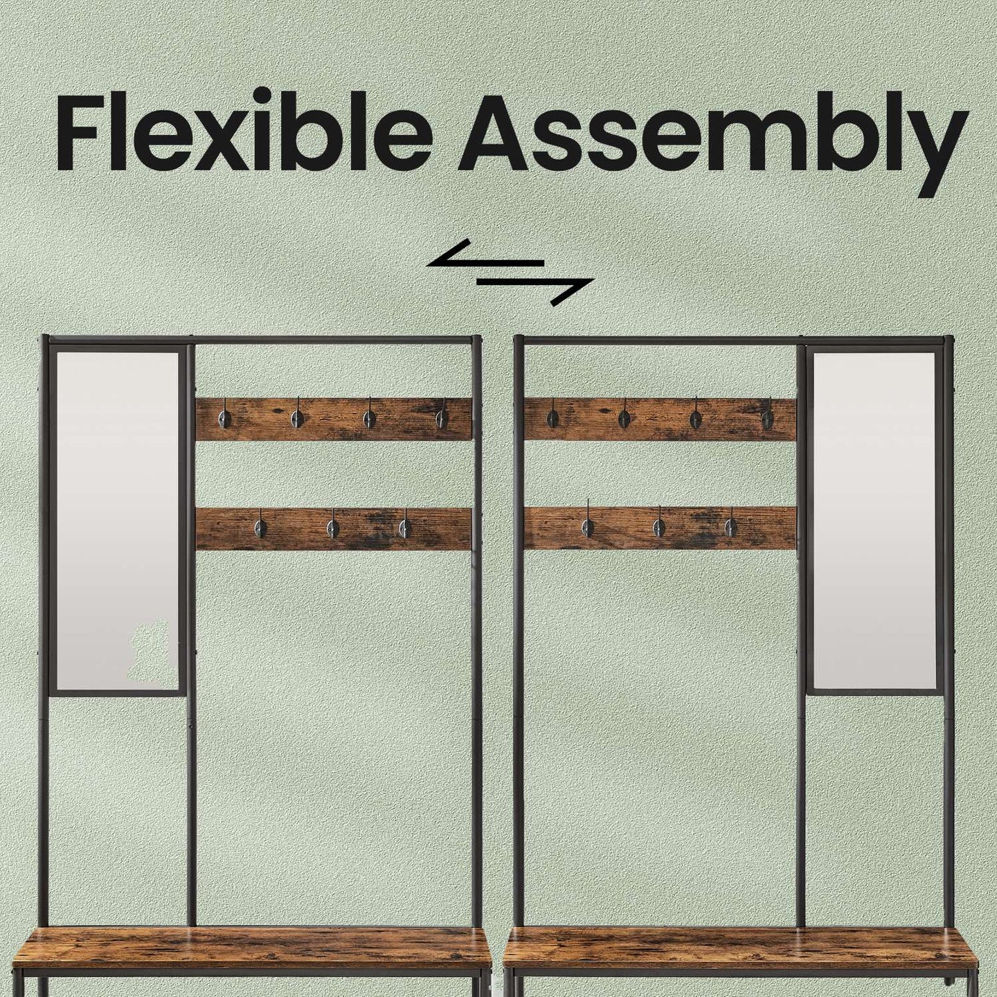 Coat Rack - MDF - Camel Brown - With Mirror and Shoe Storage