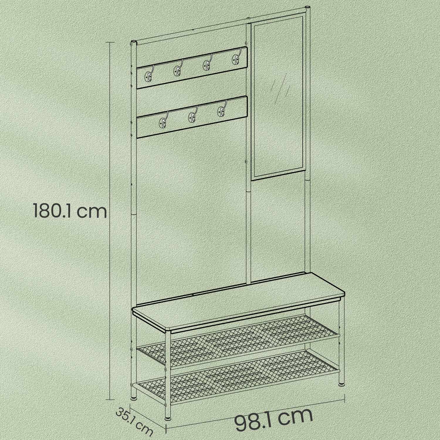 Coat Rack - MDF - Camel Brown - With Mirror and Shoe Storage