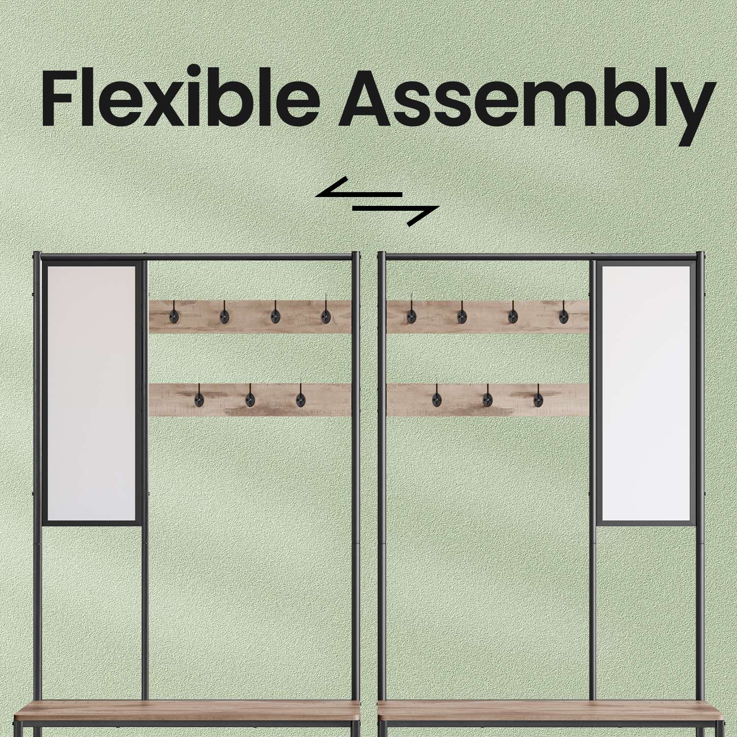 Coat Rack - MDF - Camel Brown - With Mirror and Shoe Storage
