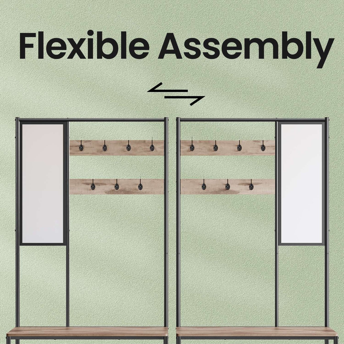 Coat Rack - MDF - Camel Brown - With Mirror and Shoe Storage