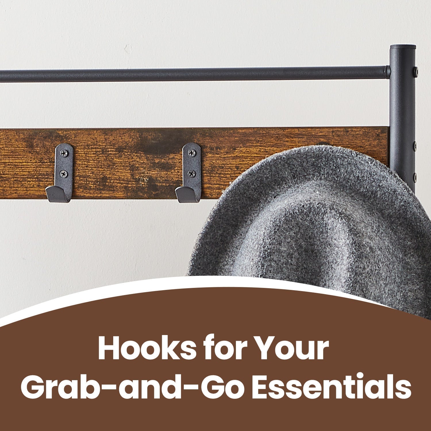 Coat and Shoe Rack - Metal - Greige and Black - With Storage Bench