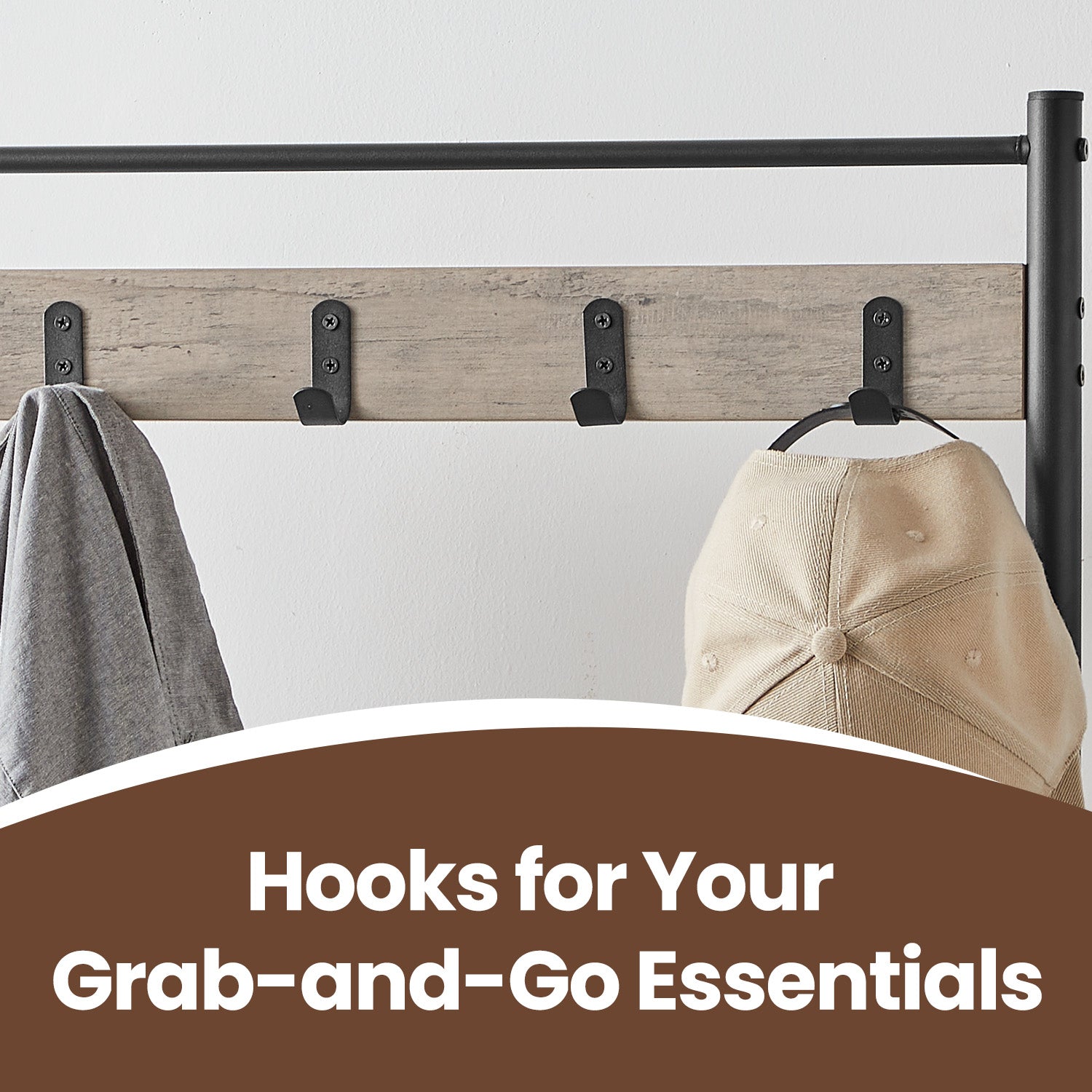 Coat and Shoe Rack - Wood - Greige and Black - With Storage Bench