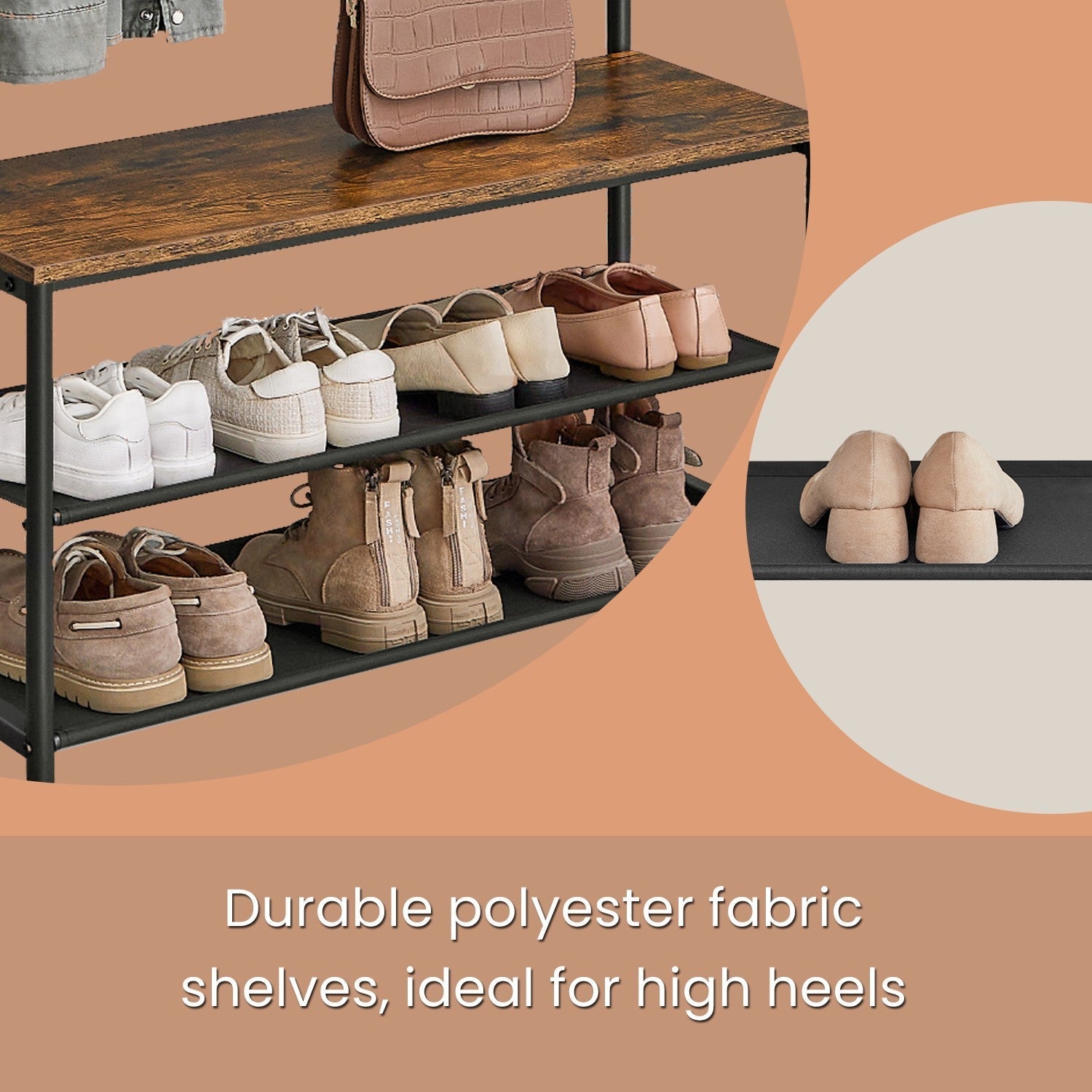 Hall Tree - Metal - Greige and Black - Entryway Bench with Coat Rack and Shoe Storage