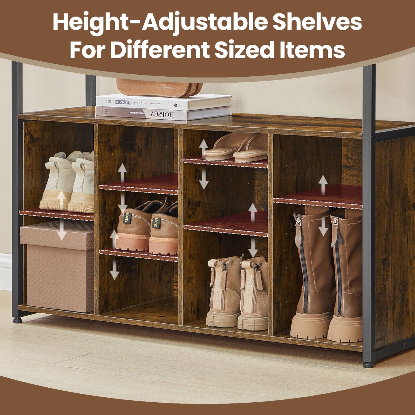 Coat Rack with Shoe Storage Cabinet - Wood - Rustic Brown - Space Saving Design