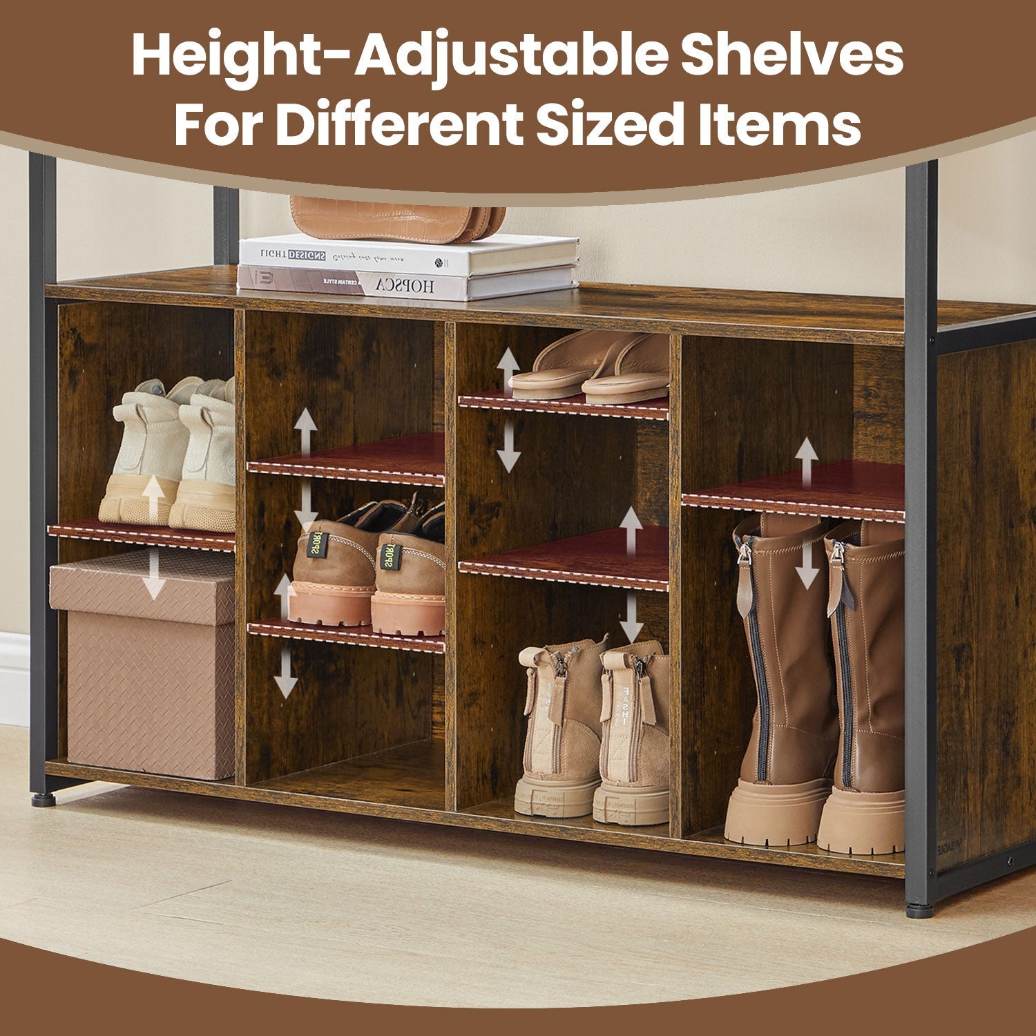 Coat Rack with Shoe Storage Cabinet - Wood - Rustic Brown - Space Saving Design