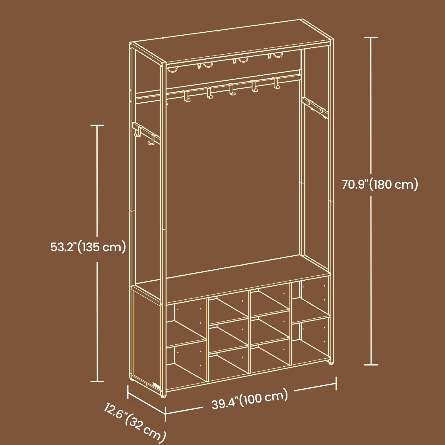 Coat Rack with Shoe Storage Cabinet - Wood - Rustic Brown - Space Saving Design