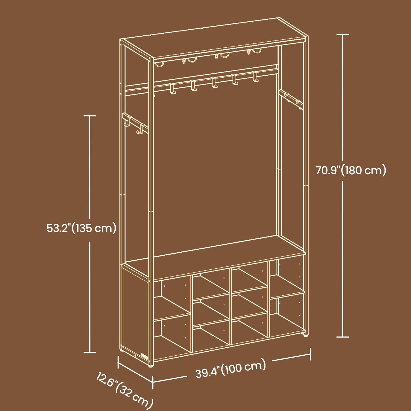 Coat Rack with Shoe Storage Cabinet - Wood - Rustic Brown - Space Saving Design