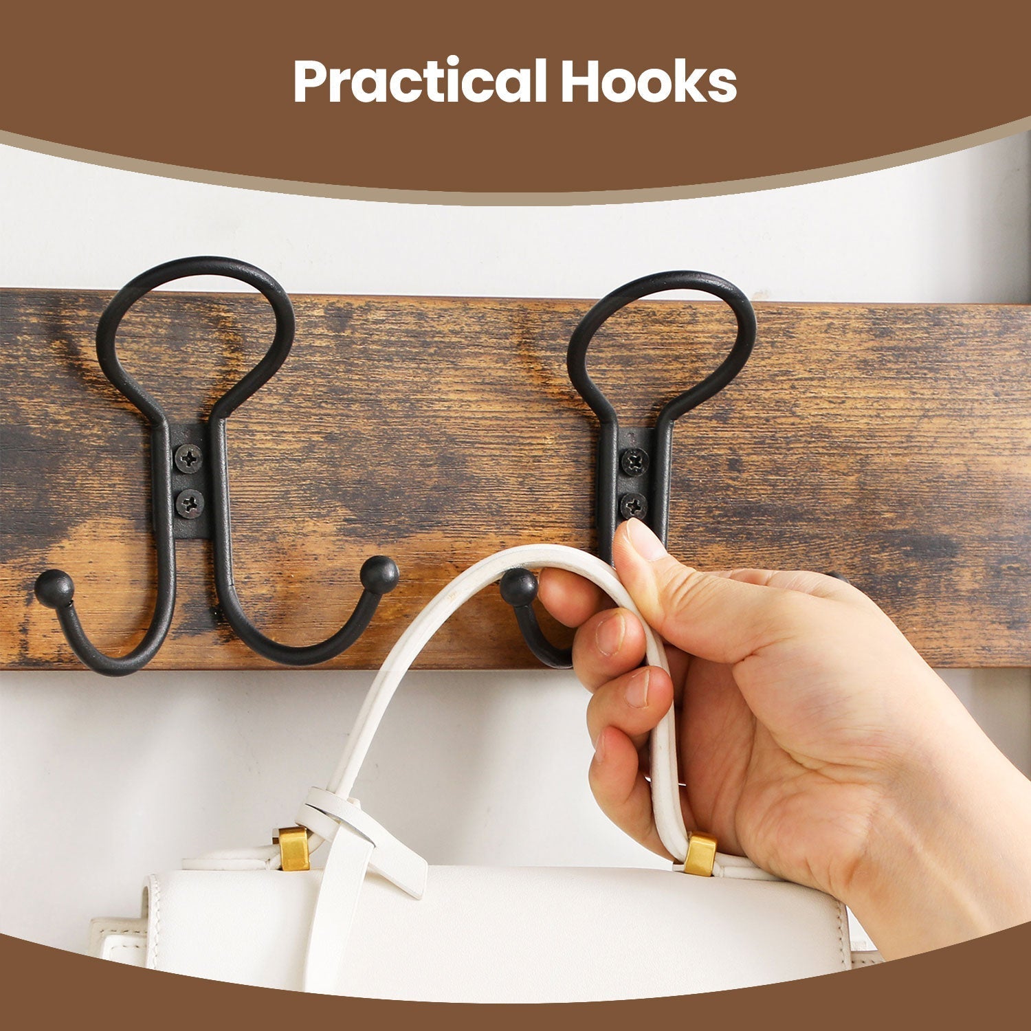 Coat and Shoe Rack with Bench - Metal - Brown - Vintage Design with Shelves and Hooks