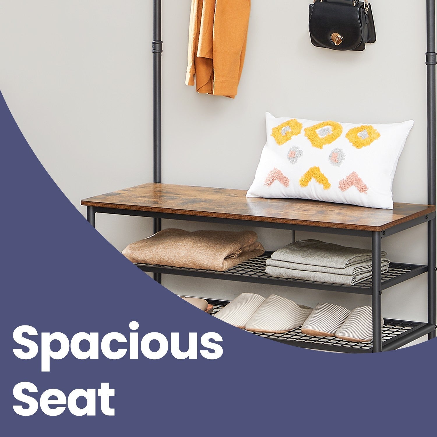 Hall Tree - Steel - Multifunctional with Shoe Storage and 9 Hooks
