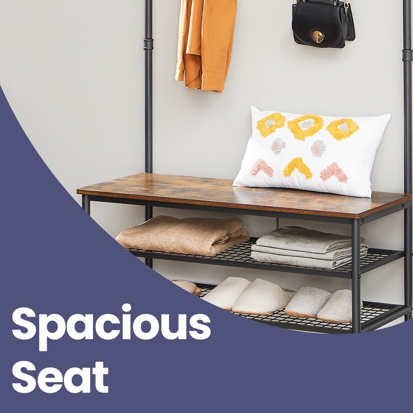 Hall Tree - Steel - Multifunctional with Shoe Storage and 9 Hooks