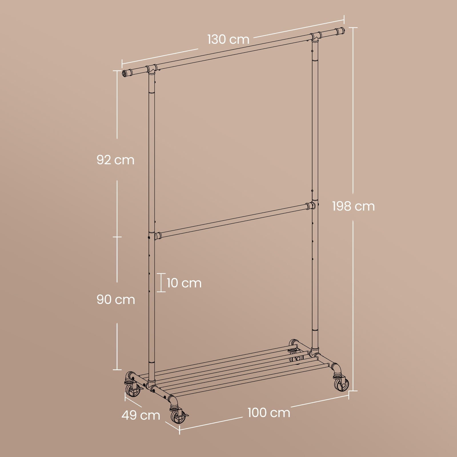 Clothes Rack - 110kg - Steel - Double Garment Hanging Rod