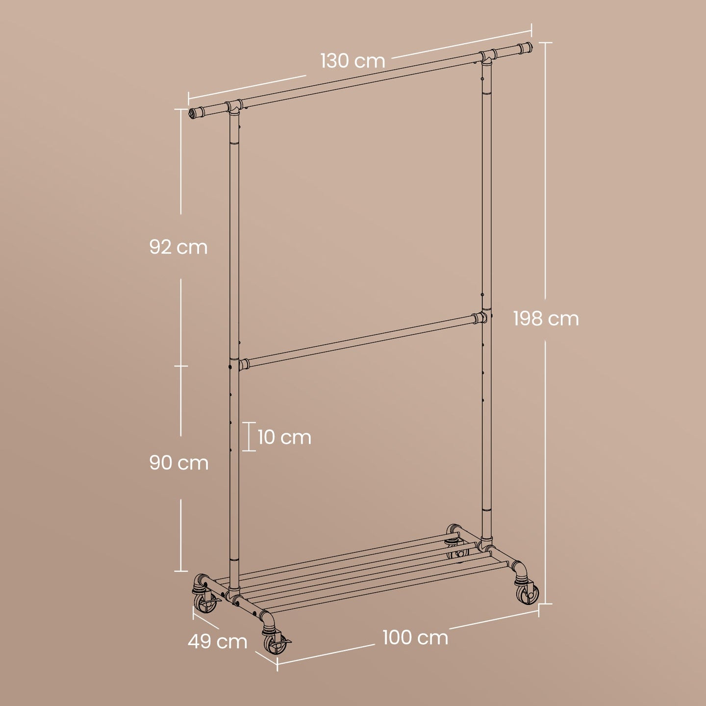 Clothes Rack - 110kg - Steel - Double Garment Hanging Rod