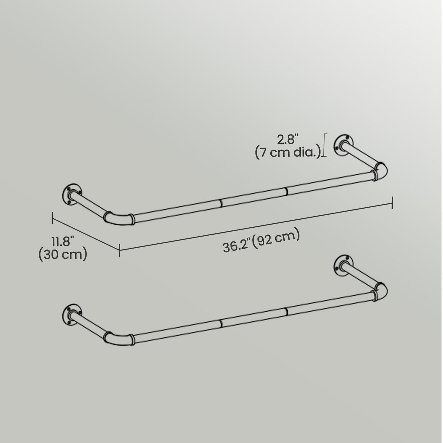 Industrial Pipe Clothes Hanging Rail - Metal - Black - Set of 2