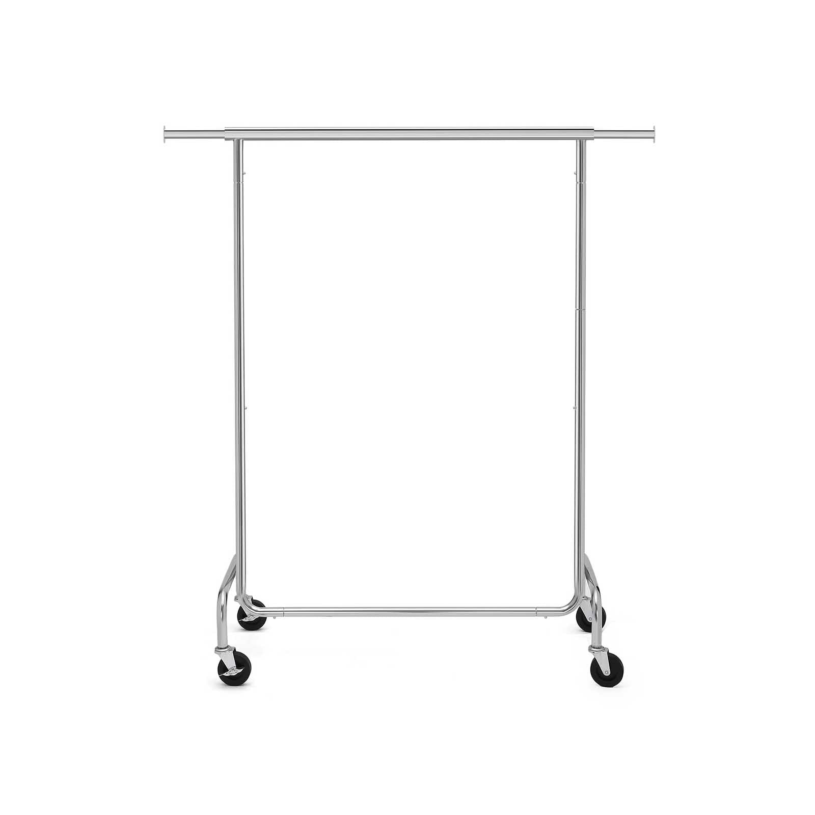 Heavy Duty Clothes Rail - Mental Chromed Tubes and PP Casters - Silver